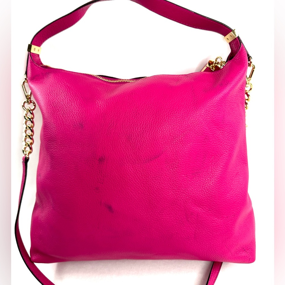 Michael Kors Fuchsia Pink Leather Large Shoulder Bag Purse Chain Strap Tassel - Picture 5 of 13